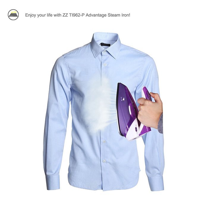 ZZ TI962-P Dual Voltage Travel Steam Iron with Stainless Steel Soleplate 1000 Watt, Purple N3
