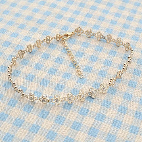 Choker Women Punk Lucky Grass Necklace Plastic Gold Silver Rhinestone Party N7