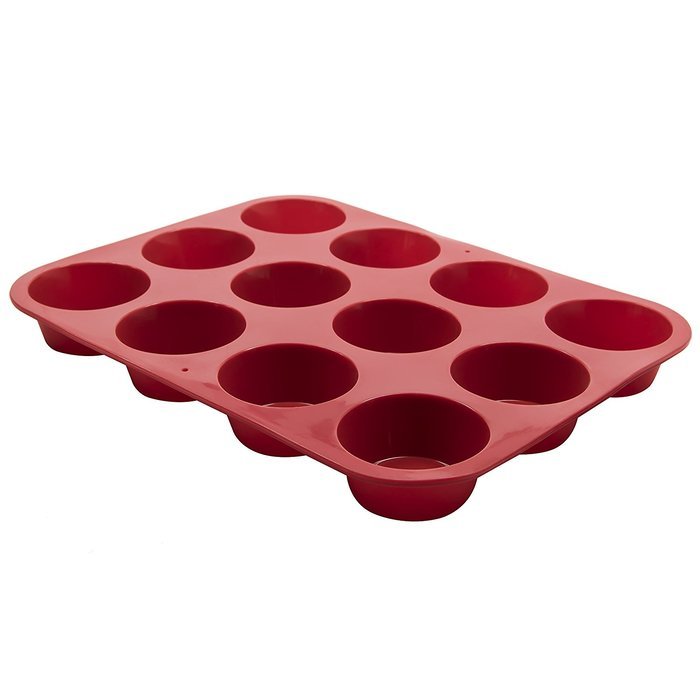 Marathon Housewares KW200027RD Premium Silicone 12 Cup Standard Size Muffin Pan, Red
