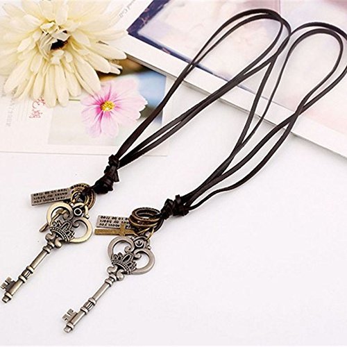 Fashion Punk Vintage Leather Key Silver Bronze Color Charm Pendant Necklace (Bronze)