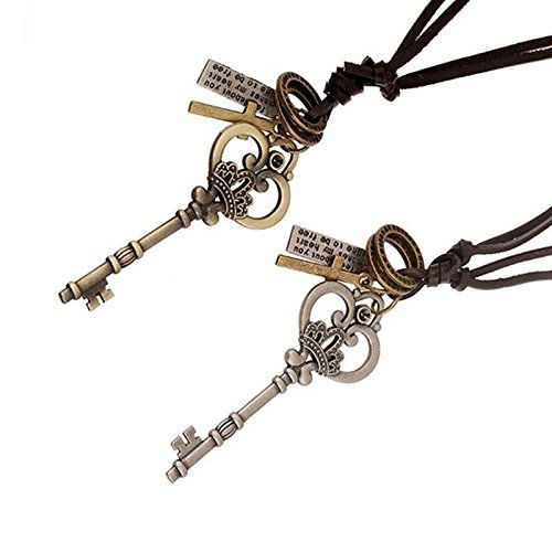 Fashion Punk Vintage Leather Key Silver Bronze Color Charm Pendant Necklace (Bronze) N2