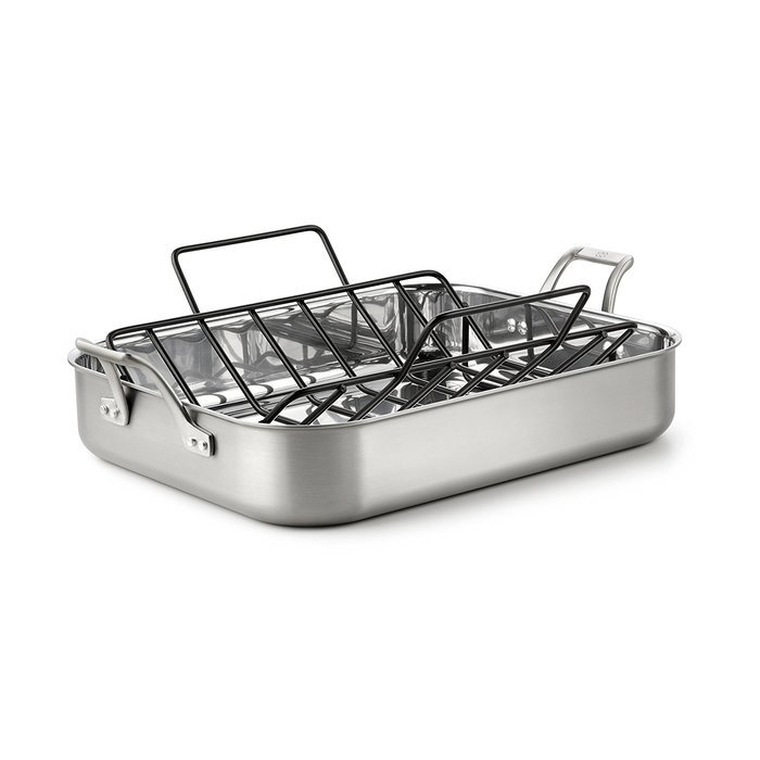 Calphalon 1833931 AccuCore Stainless Steel Roaster with Rack, 16-Inch