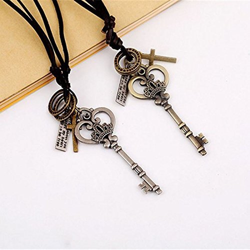 Fashion Punk Vintage Leather Key Silver Bronze Color Charm Pendant Necklace (Bronze) N3