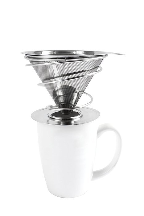 Oishii Pour Over Coffee Dripper and Reusable Brewer - Stainless Steel Filter with Unique Spiral Base