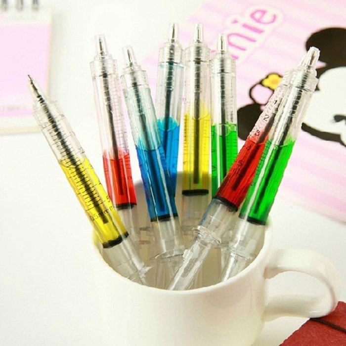 Pink Lizard 4Pcs Syringe Ballpoint Pen Random Color Needle Refill Ink Blue Bulk Novelty Blood Office School Funny...