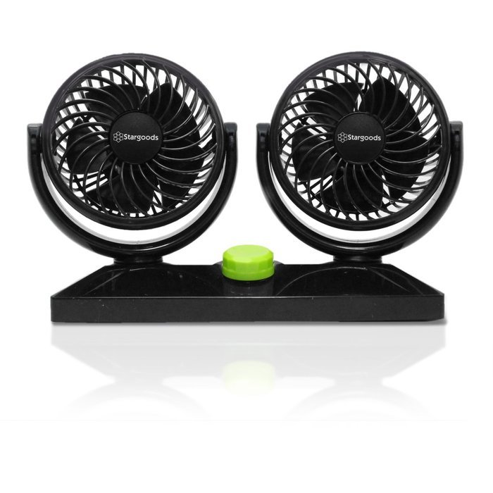 Stargoods Car Fan with Dual Head & 360 Degree Rotation - 12V Air Cooling N5