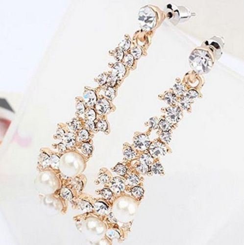 Pearl Rhinestone Women Lady Crystal Dangle Chandelier Earrings Jewelry N2
