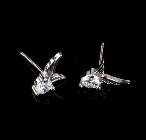 Fashion Women Sterling Silver Jewelry Angel Wings Crystal Ear Stud Earrings N3