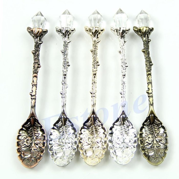 5pcs/lot Royal Luxury Vintage Palace Carved Coffee Tea Mini Ice Cream Scoop Spoon