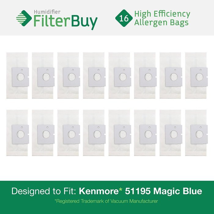 16 - Kenmore 51195 Magic Blue Canister Micro Allergen Vacuum Bags. Designed by FilterBuy to Replace Kenmore Part...
