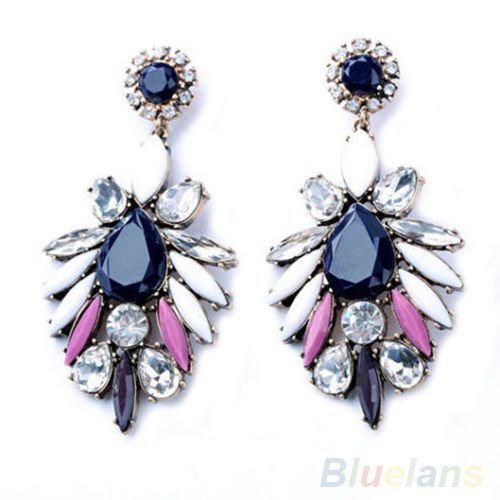 Fashion Design Charm Gem Flossy Crystal Statement Club Ear Studs Dangle Earrings N2
