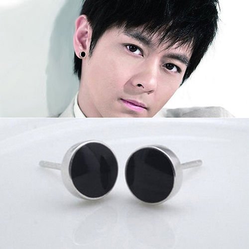 New Nice Men Women's Silver Cool Black Vinyl Earrings Ear Studs Jewelry N3