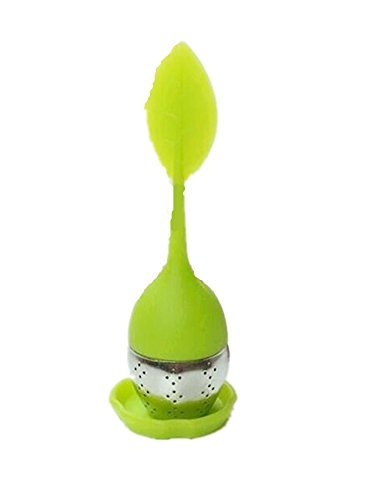 Drhob 1PC green Creative leaf shape silicone stainless steel tea bag tea strainer