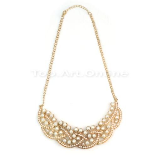 New Hot Design Fashion Pearl Hollowed Golden Choker Bib Collar Necklace Pendant N5
