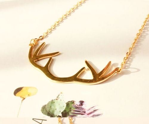 Celebrity Vintage Fashion Cute Deer Horn Pendant Collar Gold Chunky Necklace NEW N3