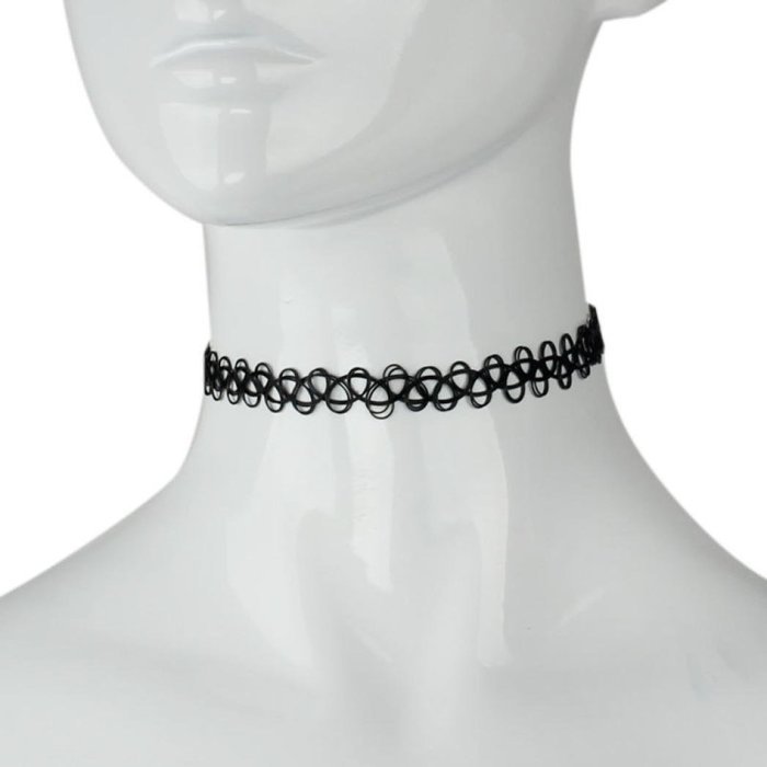 Tiean Tattoo Choker Stretch Necklace Black Retro Henna Vintage Elastic