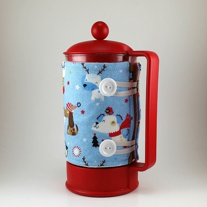 French Press Cozy, Cafetiere Cosy, Christmas, Holiday Dog Theme