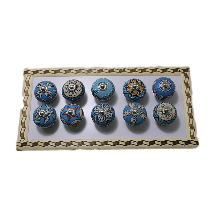 BLUE NIGHT Hand Painted knobs With Beautiful Leaf and Flower Design Pulls Set Of 10 N2