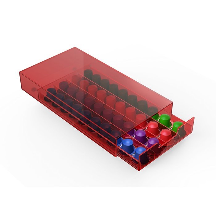 NESMODTRY-RED "Plexus" 40 Capacity Coffee Pod Drawer for Nespresso Capsules, Red/Clear