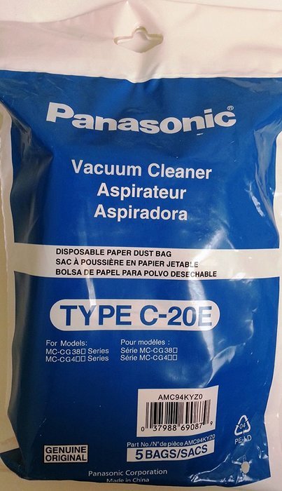 Panasonic Compact Canister MC-CG381&MC-CG467 Type C-20E Bags 5 Pk Part # AMC94KYZ0