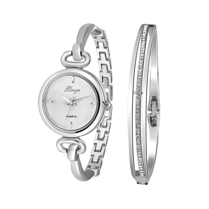 AutumnFall Women's Swarovski Crystal Accented Gold-Tone and Black Bangle Watch with Bracelet Set (609GB) N47