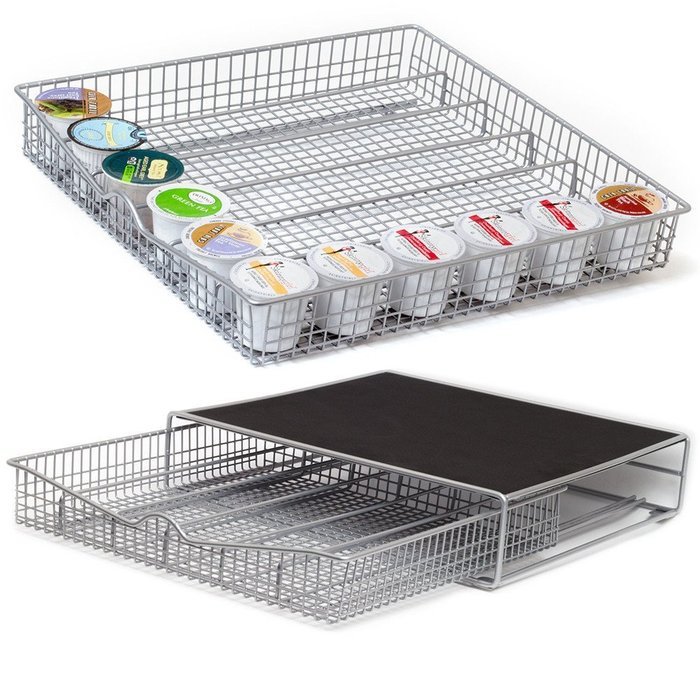 Coffee Pod Holder,36 K Cup Holder Rack Storage for Keurig Coffee Pod Chrome Drawer Organizer & Mat