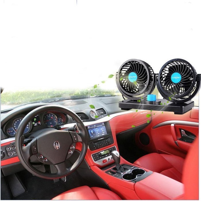 Xcellent Global 12V Car Dual Heads Cooling Fan Rotating Auto Quiet Ventilation with Kids Safe Design AT015 N5