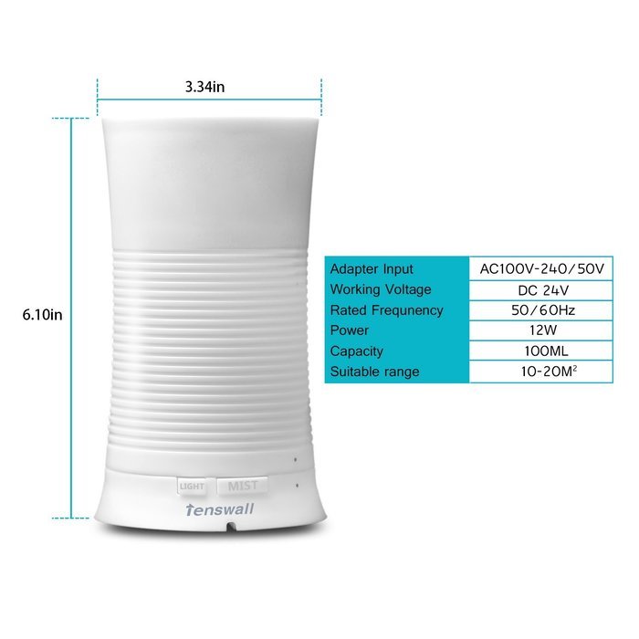 Tenswall Aroma Ultrasonic Essential Oil Diffuser Aromatherapy Waterless Auto Shut-off Cool Mist Humidifier 100ml... N8