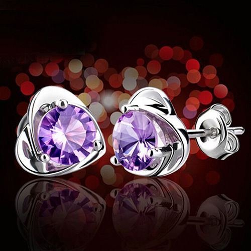 Women New Fashion Heart Rhinestone Silver Plated Ear Studs Earrings N2