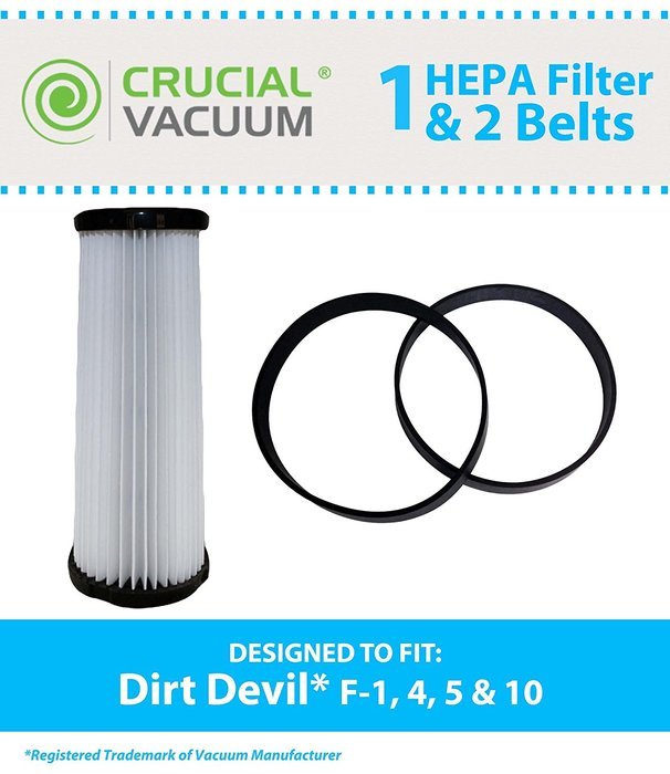 Dirt Devil (F1, Style 4/5) Kit Includes 1 Washable HEPA Filter and 2 Vacuum Belts, Compare To Dirt Devil Part...