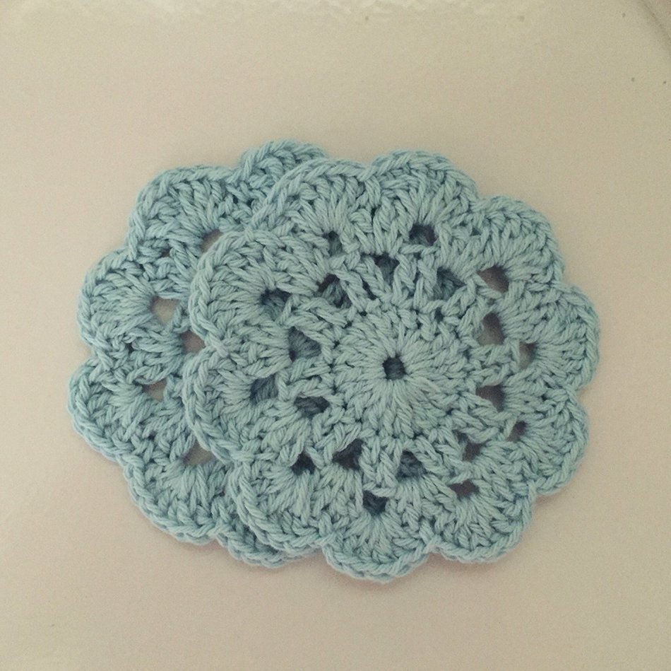 Crochet Blue Cotton Flower Coasters Set of 2