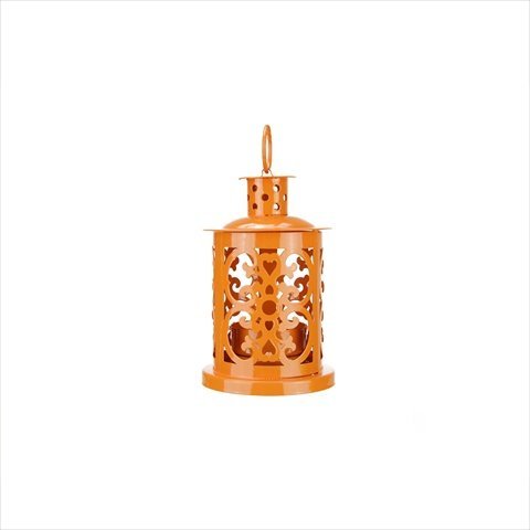 NorthLight 5.9 in. Shiny Orange Wrought Iron Ornate Candle Lantern