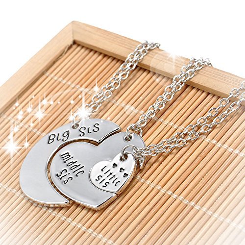 Hot Family Gift Big Middle Little Sister Heart Pendant Silver Plated Necklace N13