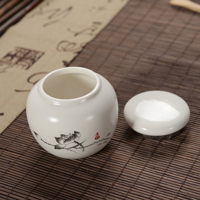 XDOBO China Ceramic High Capacity Square Tea Tin Seal Pot Tea Storage Canister (A)