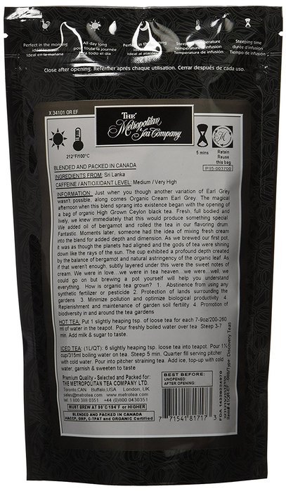 Metropolitan Tea Discovery Loose Tea Pack, Organic Cream E. Grey Organic, 100gm N2