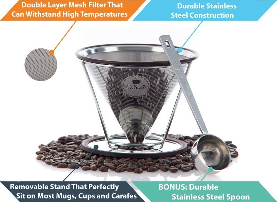 LIMITED OFFER Pour Over Coffee Filter - Stainless Steel SPOON - Cone Dripper - Aeropress Coffee Maker Compatible... N3