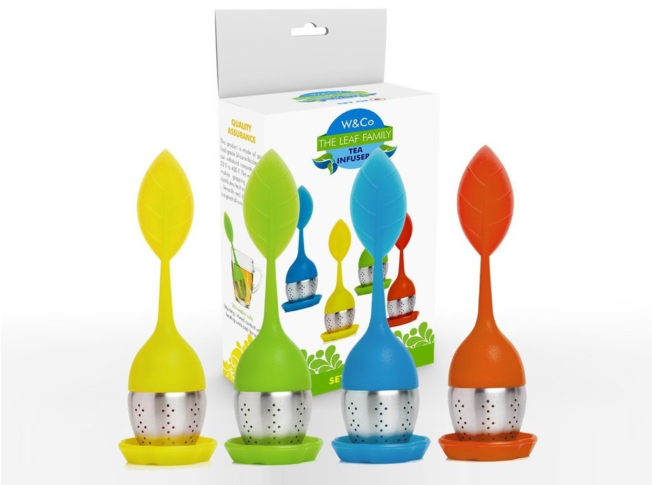 Win&Co The Leaf Family Tea Infusers Set of 4 Tea Infuser Leaf Strainer Handle with Steel Ball Silicone Leaf Lid...