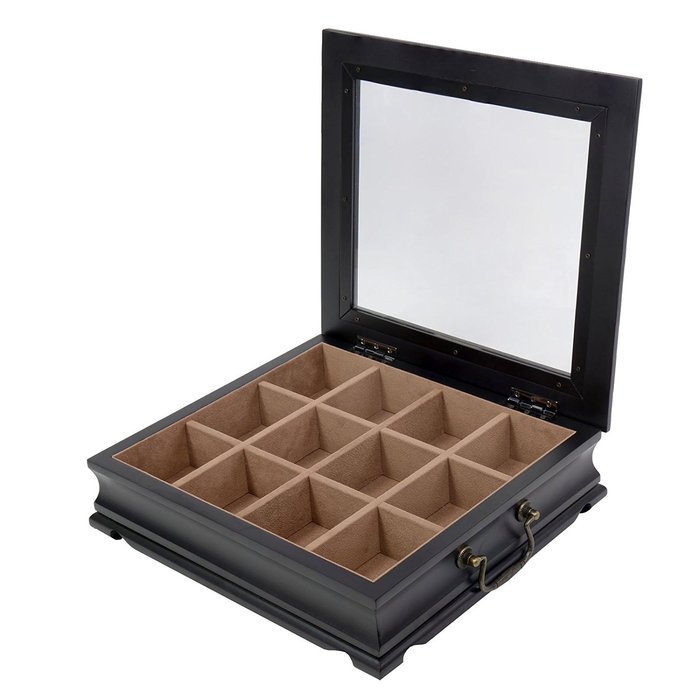 LARGE Chelmsford Tea Chest Cabinet/Tea Bag Storage Wood Box Accented with antique brass -Dimensions 3.5"H x 13.5...