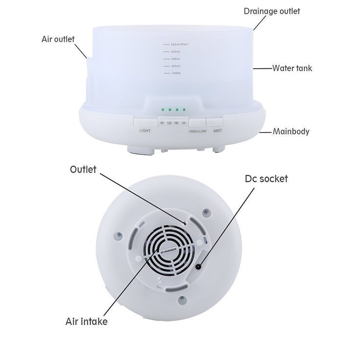 500ML Aroma Essential Oil Diffuser Ultrasonic Aromatherapy Machine Air Humidifier Moistener Atomizer with 4 Timer... N6