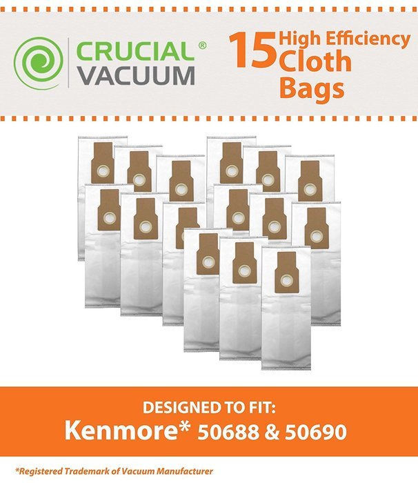 Kenmore 50688 50590 Allergen HEPA Style Cloth Filtration Vacuum Bags 15-Pack Fit Also Panasonic U-2, and Miele...