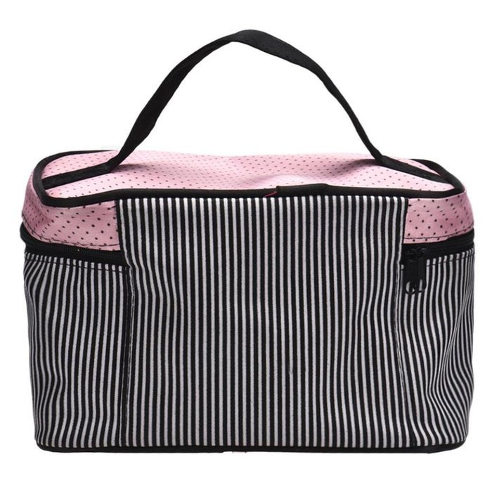 Cosmetic Bag, Bolayu Square Bow Stripe (Hot Pink) N5