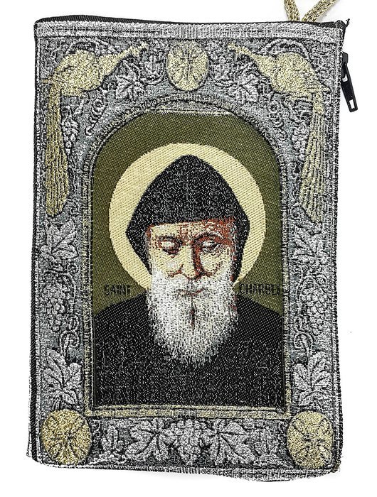 Saint Charbel Makhluf Rosary Icon Pouch Tapestry Prayer Keepsake Case 5.7" N2