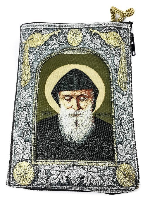 Saint Charbel Makhluf Rosary Icon Pouch Tapestry Prayer Keepsake Case 5.7" N3