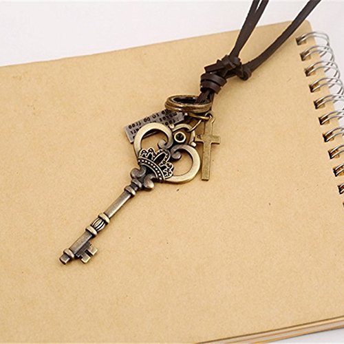Fashion Punk Vintage Leather Key Silver Bronze Color Charm Pendant Necklace (Bronze) N4