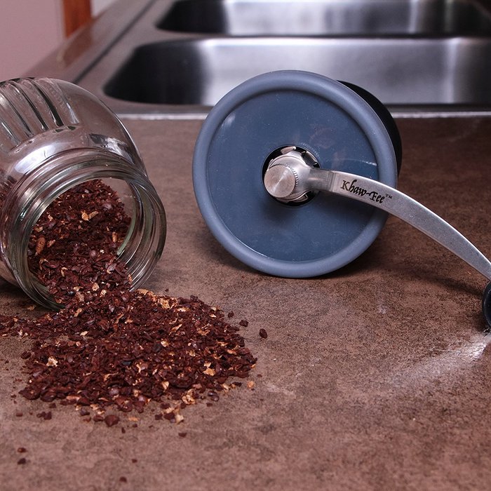Khaw-Fee HG1B Hand Coffee Grinder with Ceramic Burr, Glass Jar and Storage Lid in Black