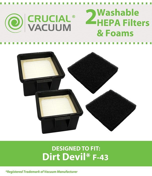 2 Dirt Devil F43 HEPA Filters and Foam Filters, Part # 2PY1105000 (2-PY1105-000) & 1PY1106000, Designed & Engineered...
