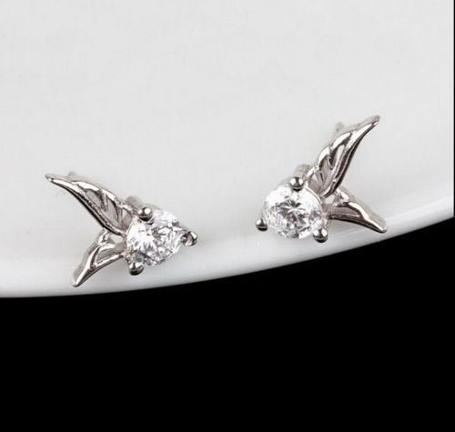Fashion Women Sterling Silver Jewelry Angel Wings Crystal Ear Stud Earrings N4