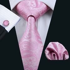 Dan Smatree Wedding Pink Paisely Necktie Silk Bussiness Mens Tie Set