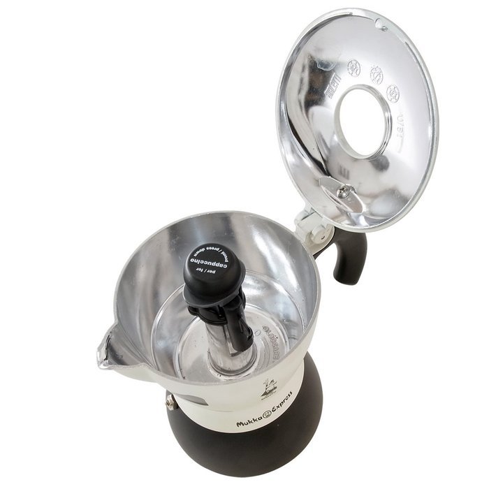 Bialetti Mukka Express 2-Cup Cow-Print Stovetop Cappuccino Maker, Black and White N2
