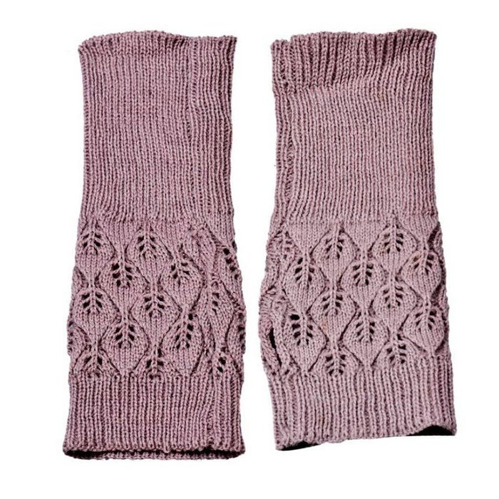 Hollow Out Leaves Knitted Gloves,Morecome Fashion Women Girl Knitted Gloves (Purple)